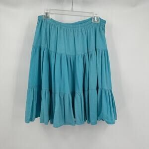 Maria De Guadalajara Womens Skirt Size L Teal Tiered Mini Boho Festival Gauze